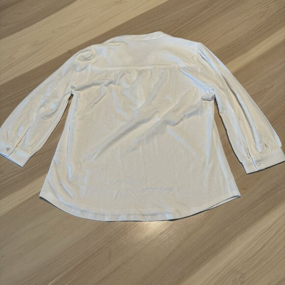 Amour Vert White Partial Button Organic Cotton Blouse Top Women's Large L - Picture 5 of 5